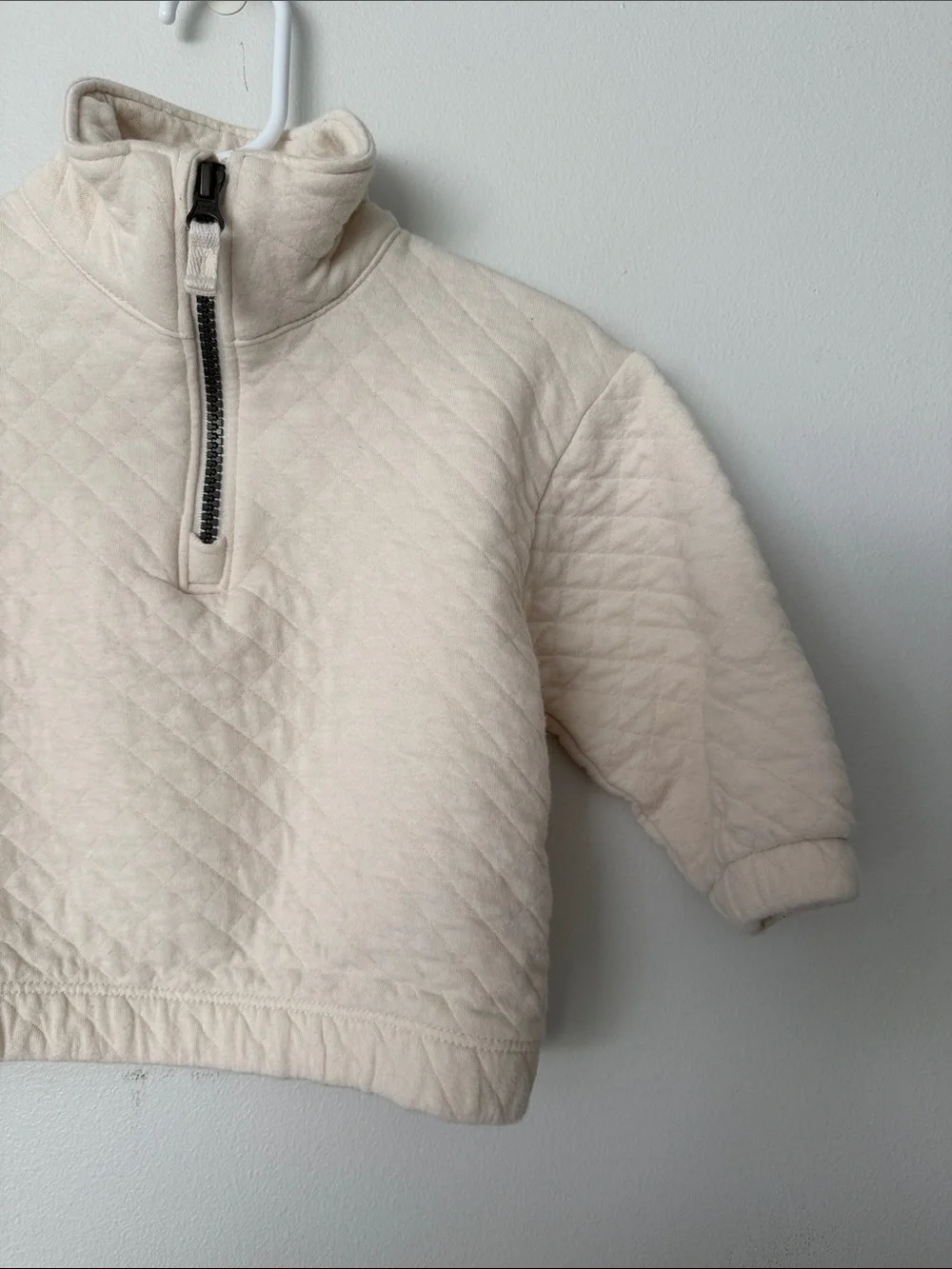 Kids Quilted Half-Zip Pullover - Cream